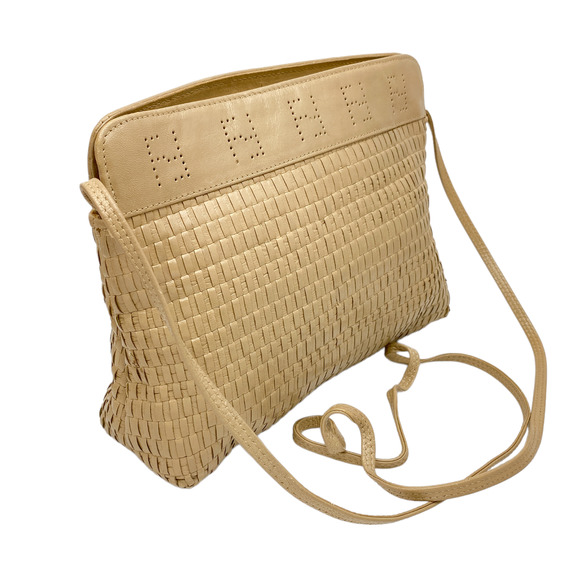 Vintage Fendi Vintage Tan Woven Leather Crossbody Bag Purse - Picture 3 of 12